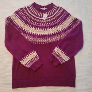 LOFT Vibrant Magenta and Cream Sweater